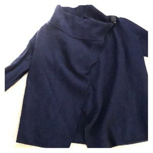 Tahari Sweater Navy Leather Buckle Closure at Neck